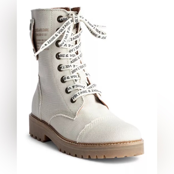 NEW Zadig & Voltaire Joe Canvas Combat Boots Flash size 40 Lace Zip - Picture 1 of 15